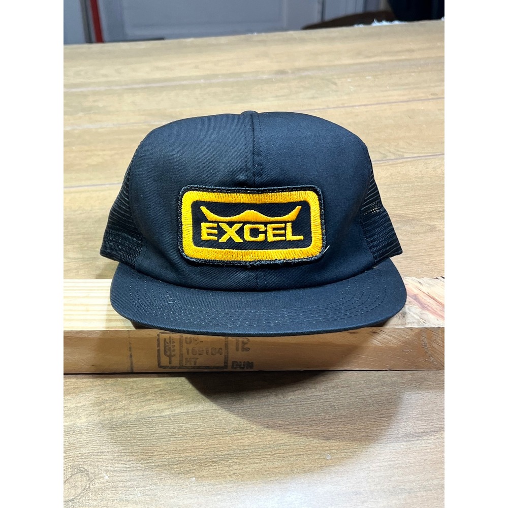 Vintage Excel Patch Trucker Hat Black K-Products‎ Snapback Made in USA Mesh Cap